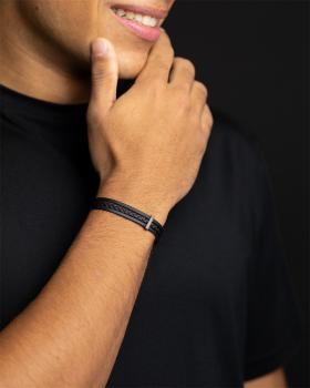 Preview: Dreifaches schwarzes italienisches Nappalederarmband mit schwarzem Finish - Ter Black